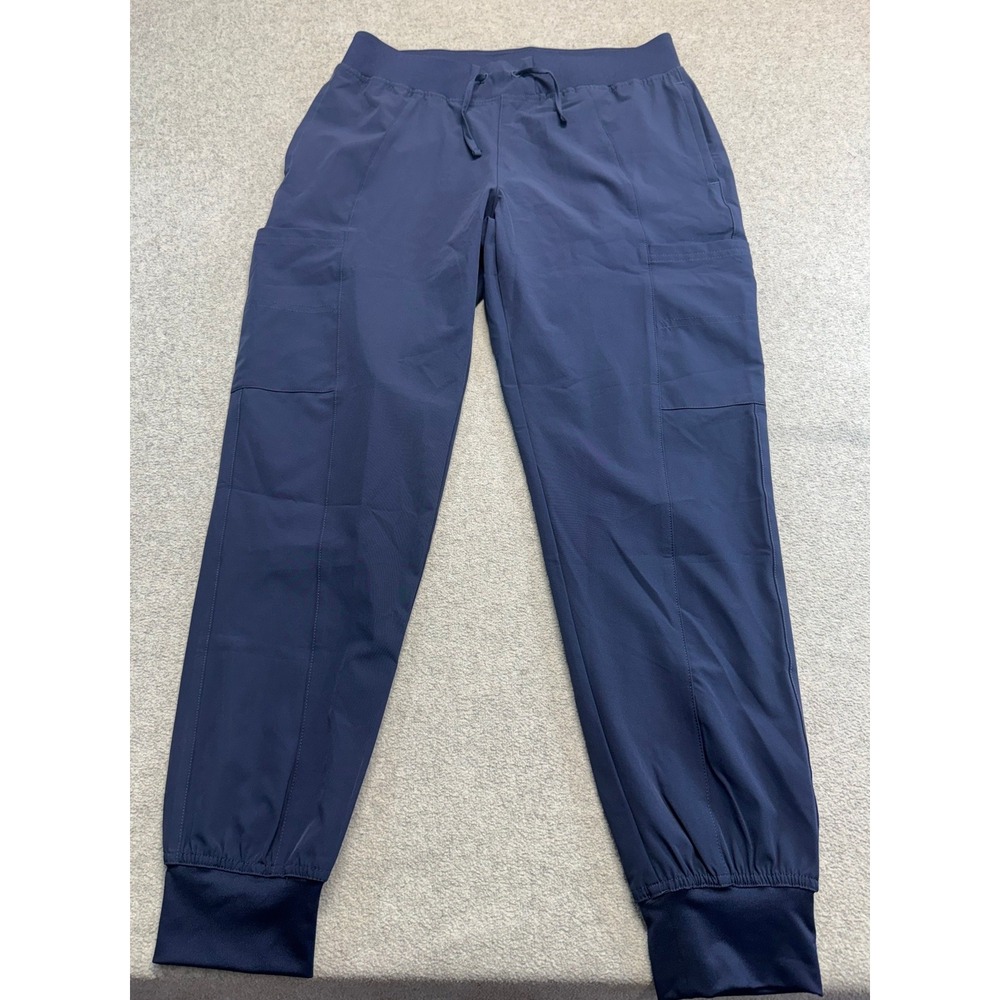 Womens S Navy Scrub Jogger Pants Cargo Pockets Stretch Medical Nursing Comfort